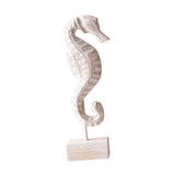 Maxbell Wood Statue Beach Table Decor Art Figurine for Bathroom Beach-farmhouse Home Seahorse Shape