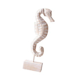 Maxbell Wood Statue Beach Table Decor Art Figurine for Bathroom Beach-farmhouse Home Seahorse Shape