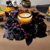 Maxbell Halloween Black Artificial Rose Candle Ring ID 7.5cm Versatile Floral Wreath