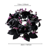 Maxbell Halloween Black Artificial Rose Candle Ring ID 7.5cm Versatile Floral Wreath