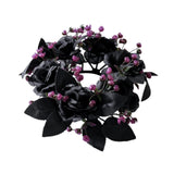 Maxbell Halloween Black Artificial Rose Candle Ring ID 7.5cm Versatile Floral Wreath