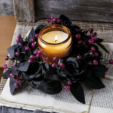 Maxbell Halloween Black Artificial Rose Candle Ring ID 7.5cm Versatile Floral Wreath
