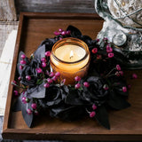 Maxbell Halloween Black Artificial Rose Candle Ring ID 7.5cm Versatile Floral Wreath