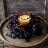 Maxbell Halloween Black Artificial Rose Candle Ring ID 7.5cm Versatile Floral Wreath