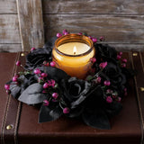 Maxbell Halloween Black Artificial Rose Candle Ring ID 7.5cm Versatile Floral Wreath