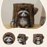 Maxbell Raccoon and Stump Statue Planter Plant Pot Desktop Ornament for Garden Decor