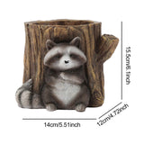 Maxbell Raccoon and Stump Statue Planter Plant Pot Desktop Ornament for Garden Decor