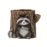 Maxbell Raccoon and Stump Statue Planter Plant Pot Desktop Ornament for Garden Decor
