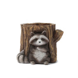 Maxbell Raccoon and Stump Statue Planter Plant Pot Desktop Ornament for Garden Decor