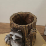Maxbell Raccoon and Stump Statue Planter Plant Pot Desktop Ornament for Garden Decor