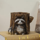 Maxbell Raccoon and Stump Statue Planter Plant Pot Desktop Ornament for Garden Decor
