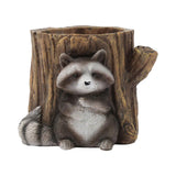 Maxbell Raccoon and Stump Statue Planter Plant Pot Desktop Ornament for Garden Decor