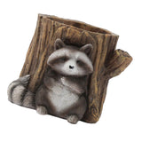 Maxbell Raccoon and Stump Statue Planter Plant Pot Desktop Ornament for Garden Decor