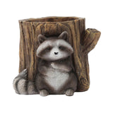 Maxbell Raccoon and Stump Statue Planter Plant Pot Desktop Ornament for Garden Decor