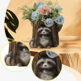 Maxbell Raccoon and Stump Statue Planter Plant Pot Desktop Ornament for Garden Decor