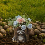 Maxbell Raccoon and Stump Statue Planter Plant Pot Desktop Ornament for Garden Decor