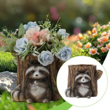 Maxbell Raccoon and Stump Statue Planter Plant Pot Desktop Ornament for Garden Decor