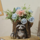Maxbell Raccoon and Stump Statue Planter Plant Pot Desktop Ornament for Garden Decor