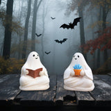 Maxbell 2x Ghost Figurines Halloween Gifts Small Sculptures for Bedroom Balcony Home