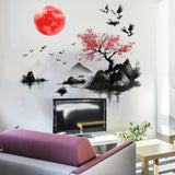 Maxbell Chinese Ink Crane Wall Decal Modern Art Sticker for Bedroom Door Living Room