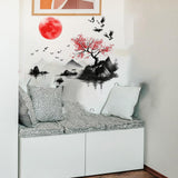 Maxbell Chinese Ink Crane Wall Decal Modern Art Sticker for Bedroom Door Living Room