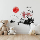 Maxbell Chinese Ink Crane Wall Decal Modern Art Sticker for Bedroom Door Living Room