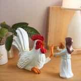 Maxbell Rooster and Girl Statue Desktop Figure Realistic Crafts for Home Shelf Decor