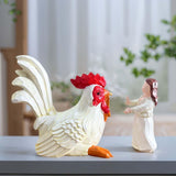 Maxbell Rooster and Girl Statue Desktop Figure Realistic Crafts for Home Shelf Decor