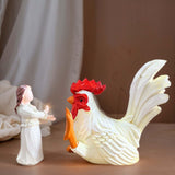 Maxbell Rooster and Girl Statue Desktop Figure Realistic Crafts for Home Shelf Decor