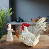 Maxbell Rooster and Girl Statue Desktop Figure Realistic Crafts for Home Shelf Decor