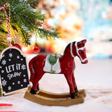 Maxbell Christmas Horse Statue Adorable Table Decoration for Garden Balcony Entrance Red