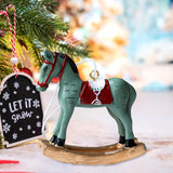 Maxbell Christmas Horse Statue Adorable Table Decoration for Garden Balcony Entrance Green