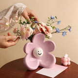 Maxbell Flower Vase Unique Cute Smiling Face Plant Pot for Porch Bedroom Dining Room pink