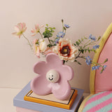 Maxbell Flower Vase Unique Cute Smiling Face Plant Pot for Porch Bedroom Dining Room pink