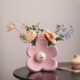 Maxbell Flower Vase Unique Cute Smiling Face Plant Pot for Porch Bedroom Dining Room pink