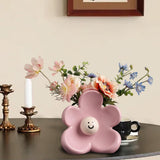 Maxbell Flower Vase Unique Cute Smiling Face Plant Pot for Porch Bedroom Dining Room pink