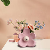 Maxbell Flower Vase Unique Cute Smiling Face Plant Pot for Porch Bedroom Dining Room pink