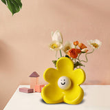 Maxbell Flower Vase Unique Cute Smiling Face Plant Pot for Porch Bedroom Dining Room light yellow