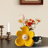 Maxbell Flower Vase Unique Cute Smiling Face Plant Pot for Porch Bedroom Dining Room yellow