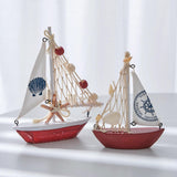 Maxbell Mini Sailboat Model Decoration Art Beach Nautical Design for Bookshelf Table Red