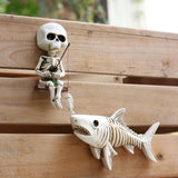 Maxbell Fishing Skeleton Statue Mini Skull Figurine for Poolside Fountain Waterfalls