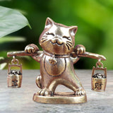 Maxbell Brass Lucky Cat Figurine Small Feng Shui for Bookshelf Cabinet Birthday Gift