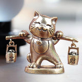 Maxbell Brass Lucky Cat Figurine Small Feng Shui for Bookshelf Cabinet Birthday Gift
