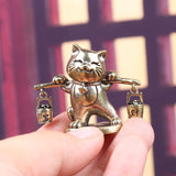 Maxbell Brass Lucky Cat Figurine Small Feng Shui for Bookshelf Cabinet Birthday Gift