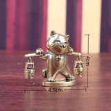 Maxbell Brass Lucky Cat Figurine Small Feng Shui for Bookshelf Cabinet Birthday Gift