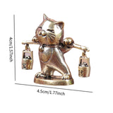 Maxbell Brass Lucky Cat Figurine Small Feng Shui for Bookshelf Cabinet Birthday Gift