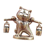 Maxbell Brass Lucky Cat Figurine Small Feng Shui for Bookshelf Cabinet Birthday Gift