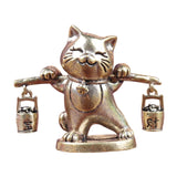 Maxbell Brass Lucky Cat Figurine Small Feng Shui for Bookshelf Cabinet Birthday Gift