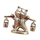 Maxbell Brass Lucky Cat Figurine Small Feng Shui for Bookshelf Cabinet Birthday Gift