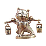 Maxbell Brass Lucky Cat Figurine Small Feng Shui for Bookshelf Cabinet Birthday Gift